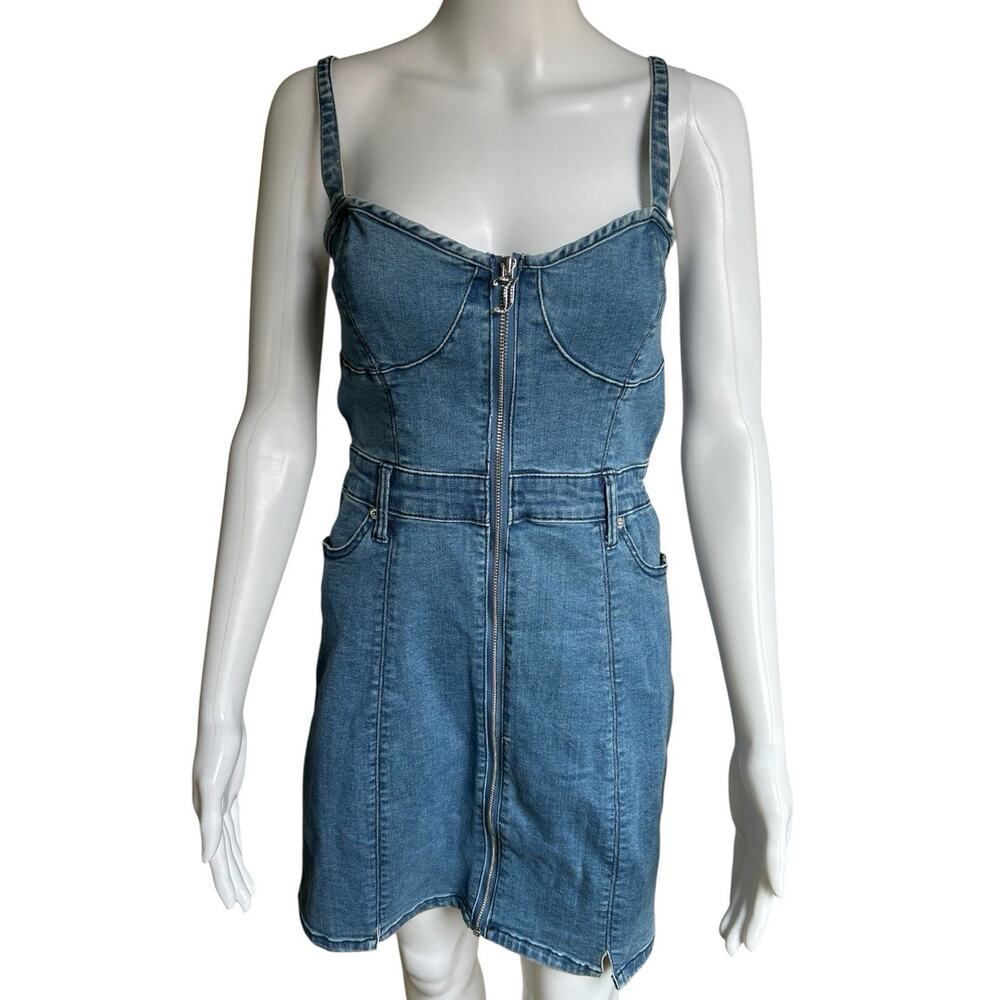 Juicy Couture Denim Dress Womens L NWT Sweetheart Corset Zip Y2K Rhinestone